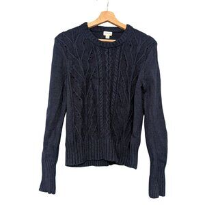 J.Crew Navy Blue Wool Blend Cable Knit Pointelle Sweater M
